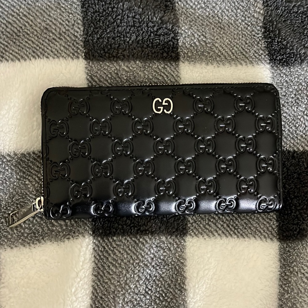 Black Guccissima Zip Around Wallet